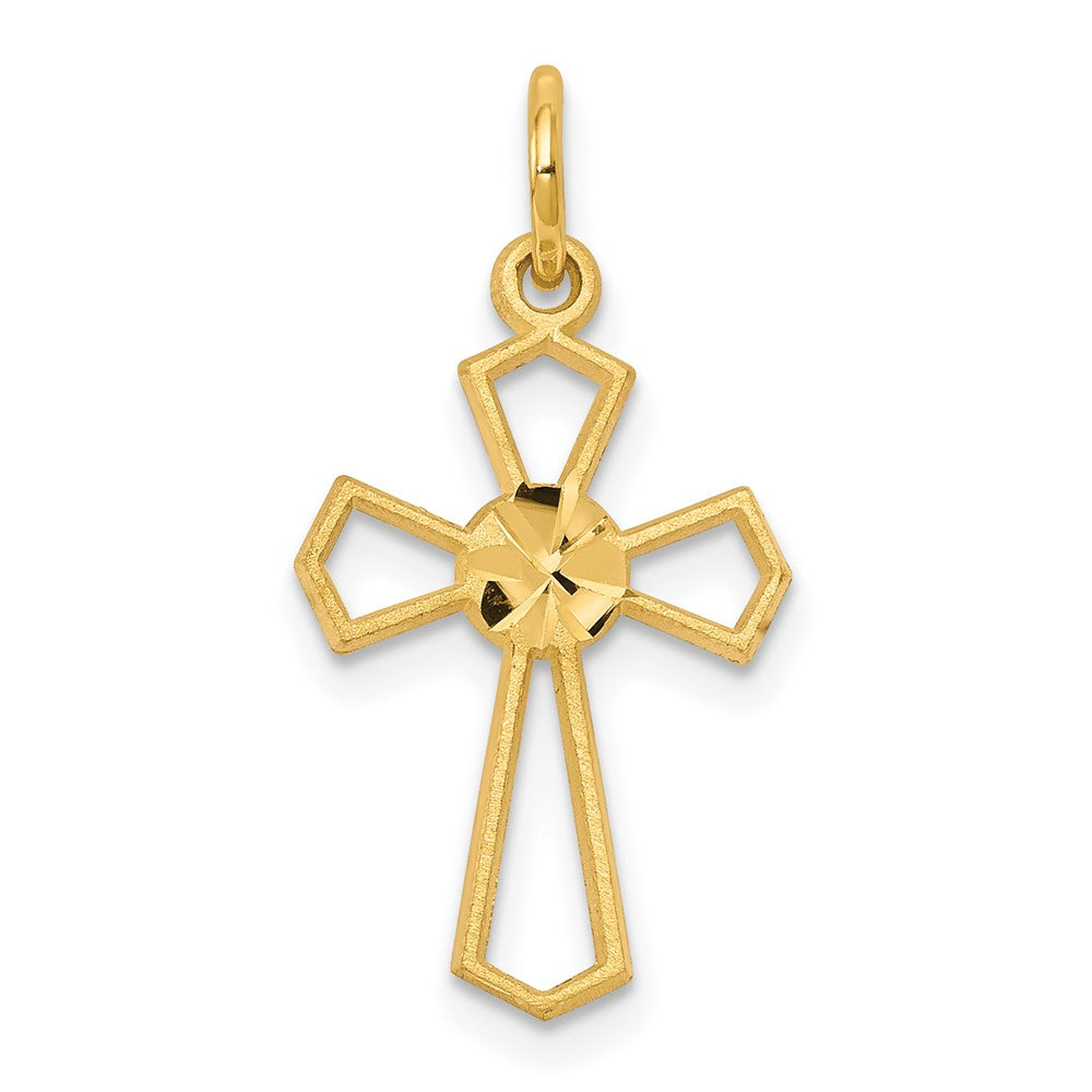 10k Diamond-cut Cross Charm, 25 x 12 mm