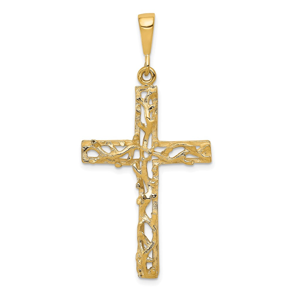 10k Satin Polished Antiqued Vine Cross Pendant, 45 x 23 mm