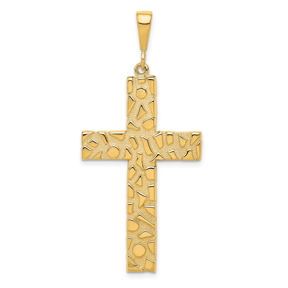 10k Polished Large Nugget Cross Pendant, 45 x 23 mm