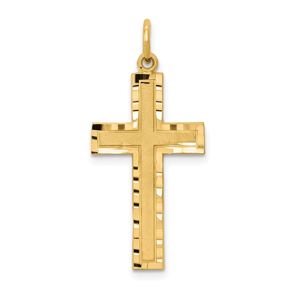 10k Satin and Diamond-cut Cross Charm, 32 x 16 mm
