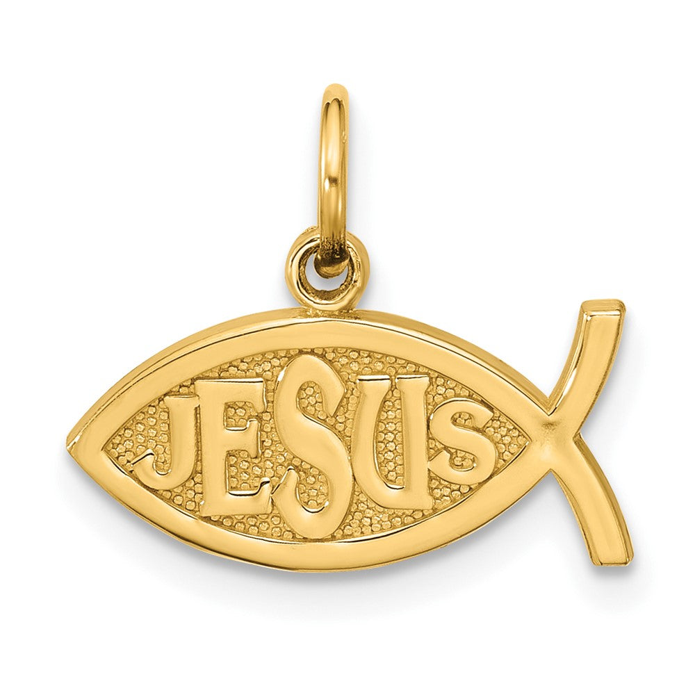 10K Ichthus Fish With JESUS Center Pendant, 15 x 16 mm