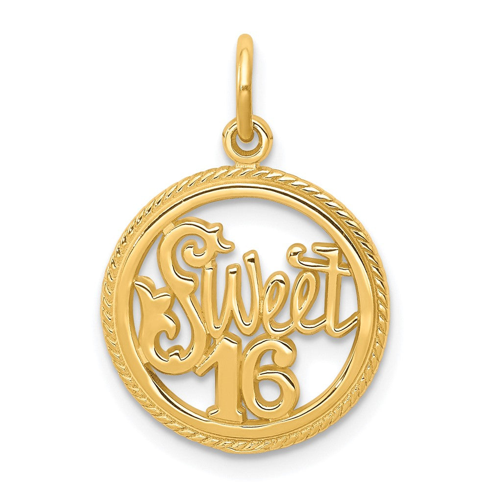 10k SWEET 16 in Circle Charm, 20 x 16 mm