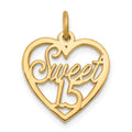 10K SWEET 15 In Heart Charm, 20 x 16 mm