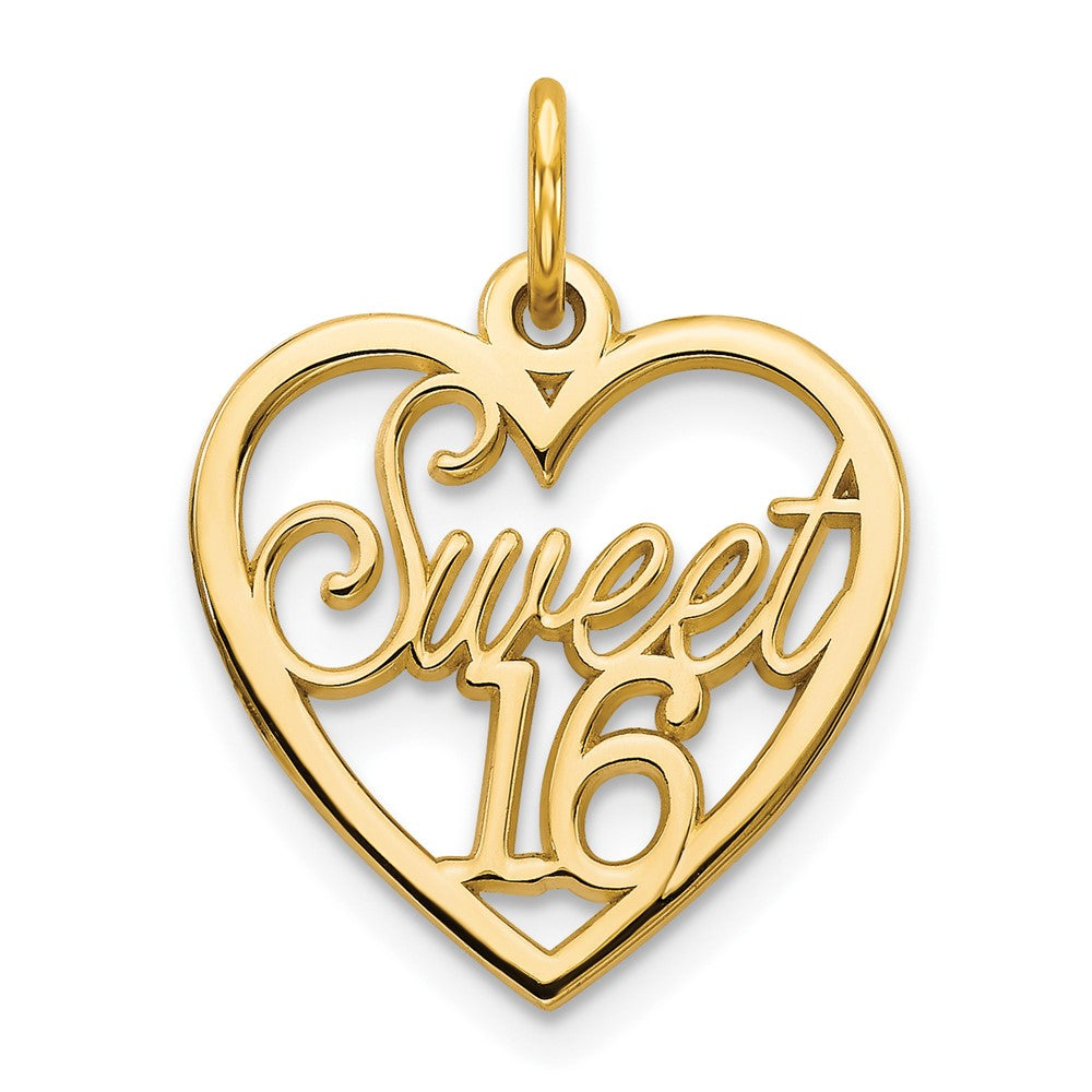 10K SWEET 16 in Heart Charm, 20 x 14 mm