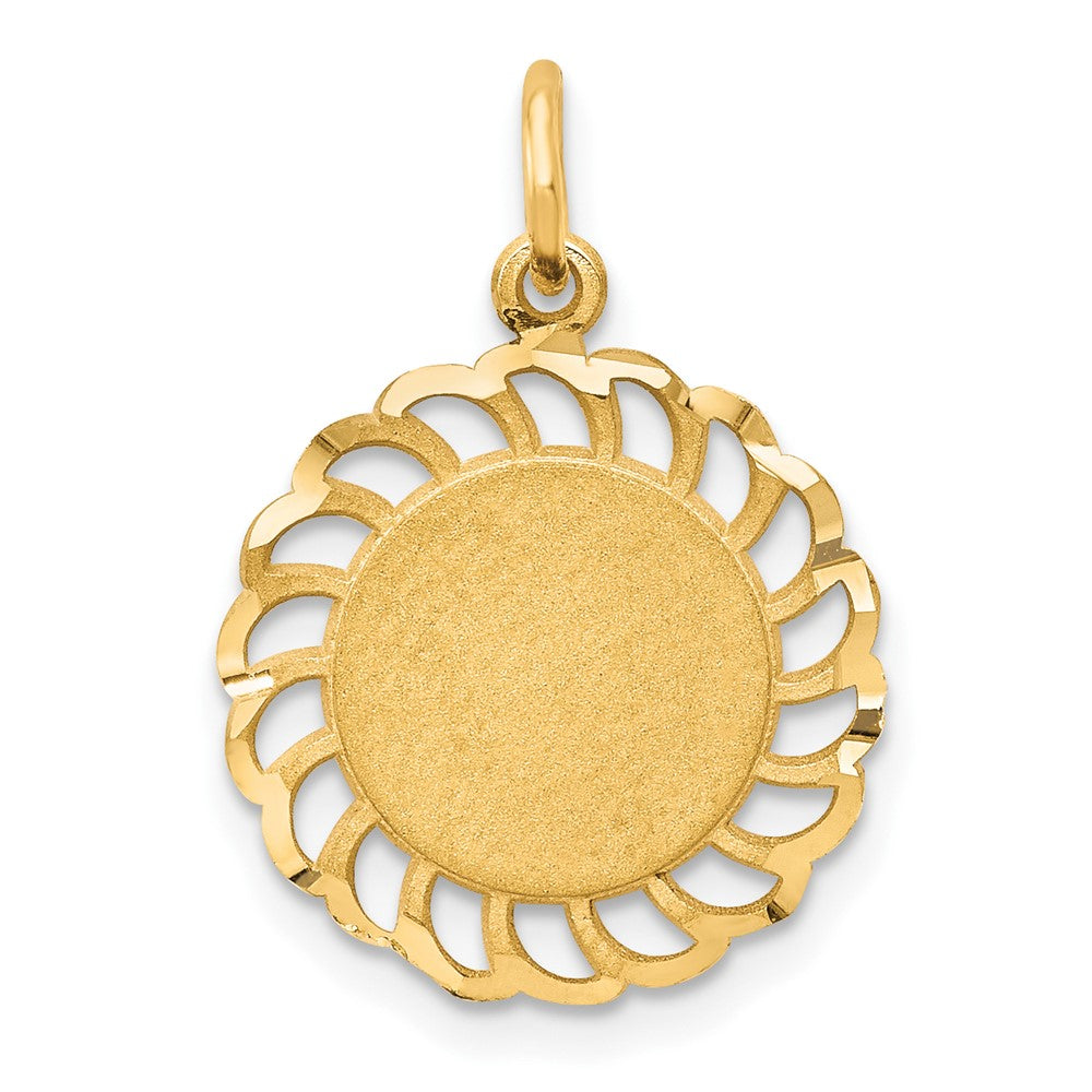10k Circle with Scalloped Filigree Edges Charm, 21 x 16 mm