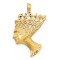10K Satin Diamond-cut Nefertiti Pendant, 30 x 16 mm