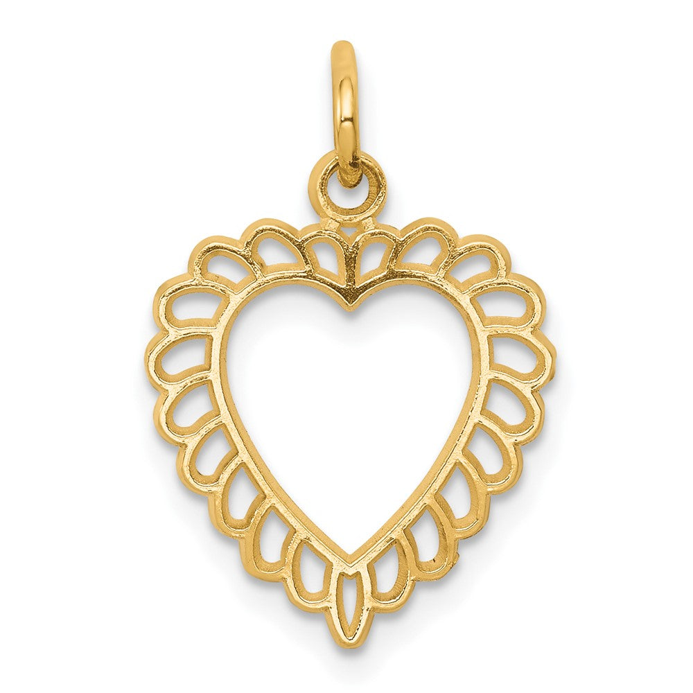 10k Scalloped Edge Heart Charm, 20 x 12 mm