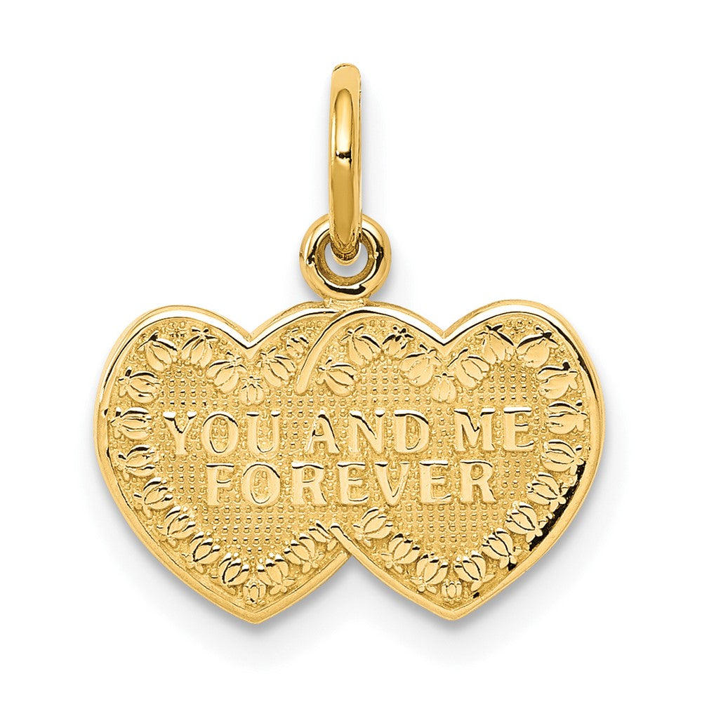 10K YOU AND ME FOREVER Double Heart Charm, 15 x 12 mm