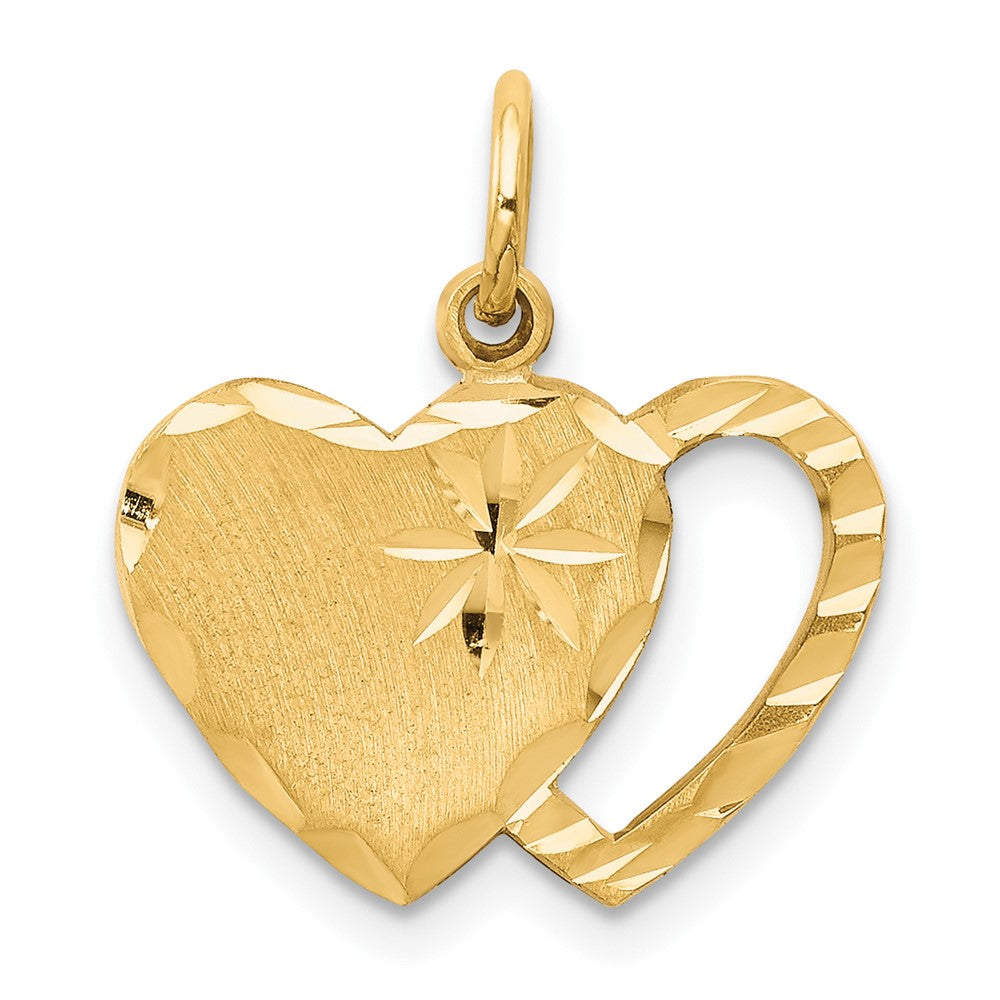 10k Solid Diamond-cut Double Heart Charm, 10 x 15 mm