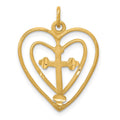 10k Cross in Double Heart Charm, 30 x 20 mm