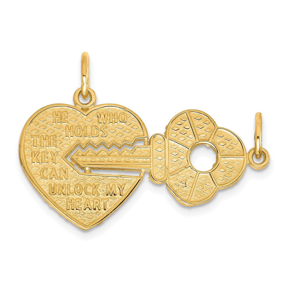 10K HE WHO HOLDS THE KEY. Heart and Key 2-Piece Break-apart Charm, 22 x 31 mm