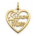 10K SUPER MOM in Heart Charm, 20 x 16 mm