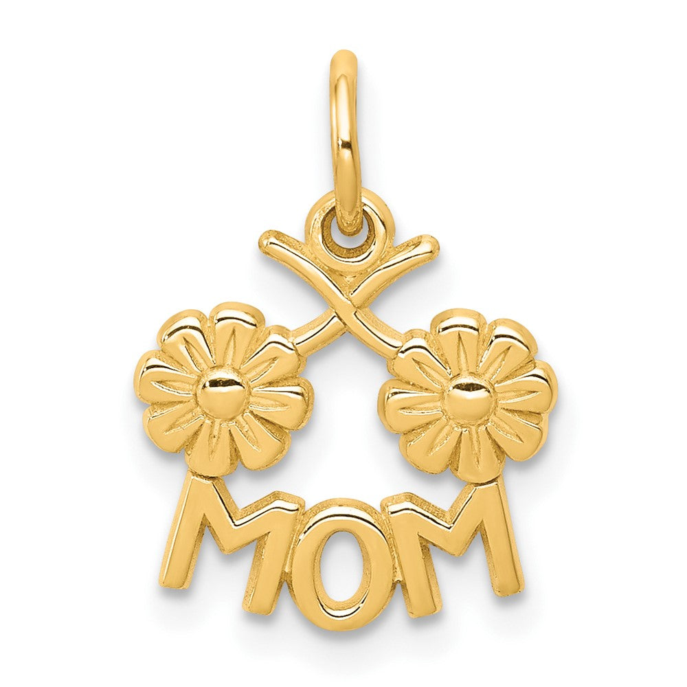 10K MOM with Flowers Charm, 17 x 11 mm