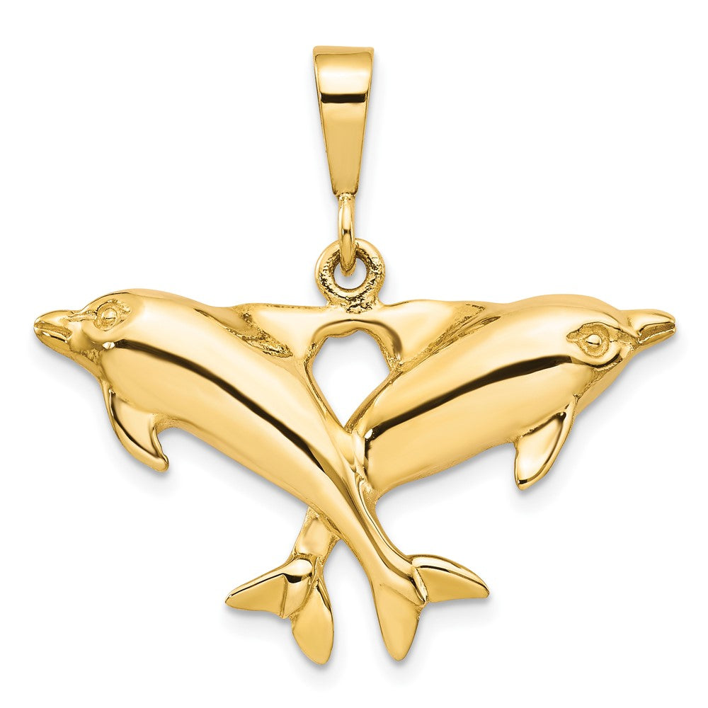 10k Solid Polished Twin Dolphins Charm, 30 x 31 mm