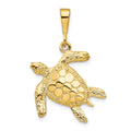 10k Swimming Sea Turtle Pendant, 31 x 21 mm