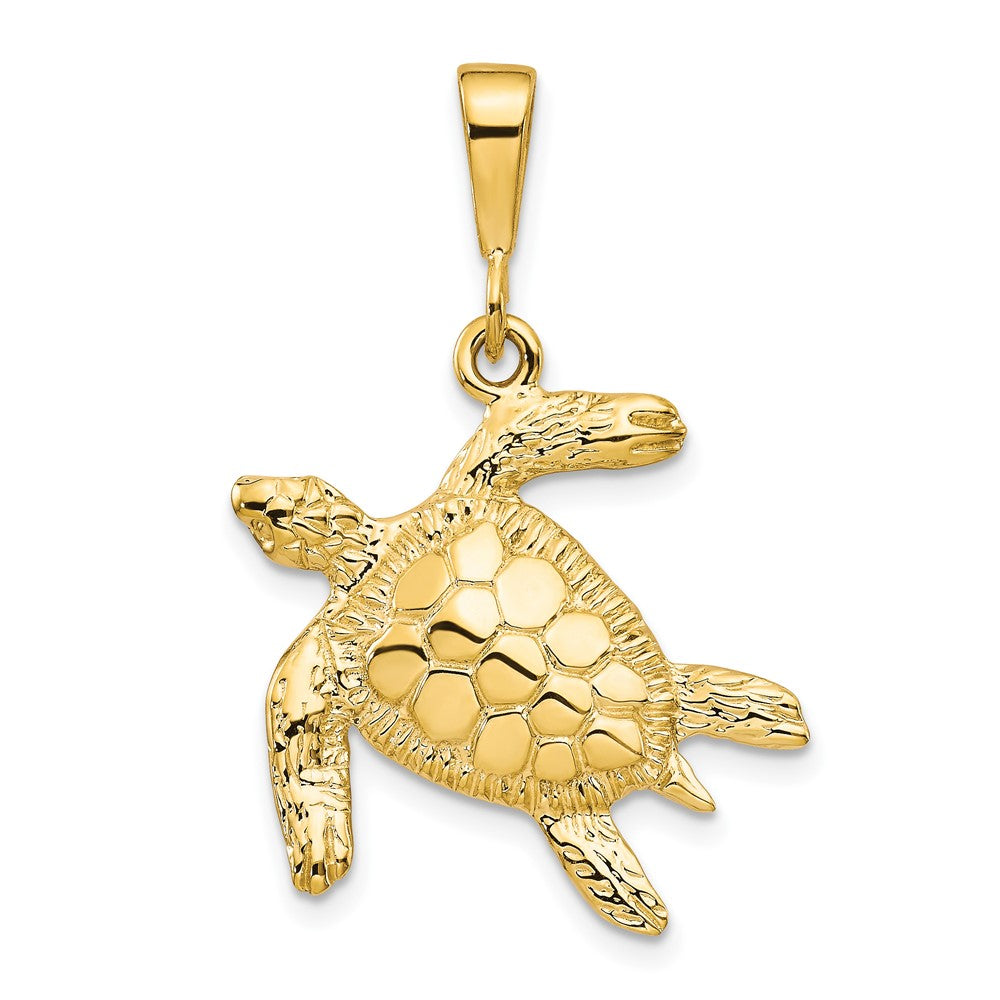 10k Swimming Sea Turtle Pendant, 31 x 21 mm