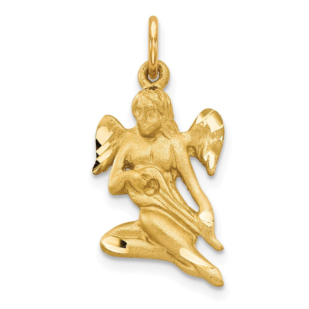 10k Satin Diamond-cut Angel Playing Lute Charm, 25 x 13 mm