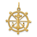10k Satin Diamond-cut Anchor in Ships Wheel Charm, 26 x 21 mm