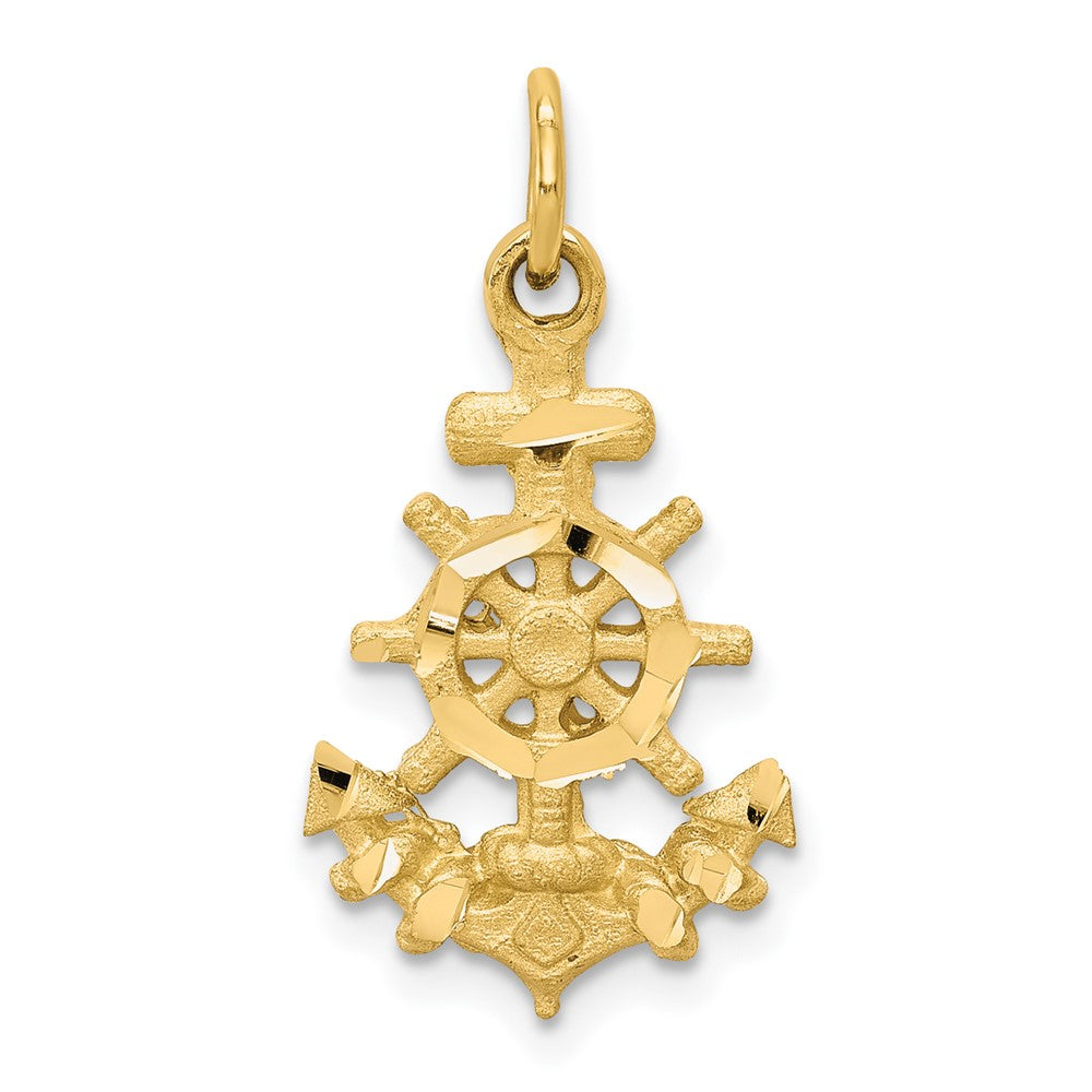 10k Diamond-cut Anchor and Ships Wheel Charm, 25 x 14 mm