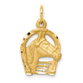10k Solid Diamond-cut Horsehead in Horseshoe Charm, 20 x 13 mm