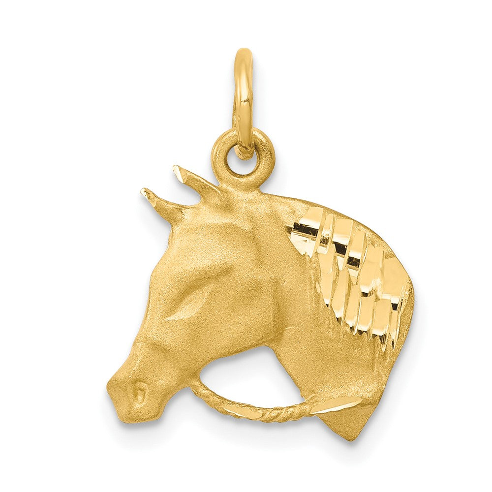 10k Solid Satin Diamond-cut Horsehead with Reins Charm, 20 x 26 mm