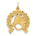 10k Solid Flat-Backed Horsehead in Horseshoe Charm, 25 x 21 mm