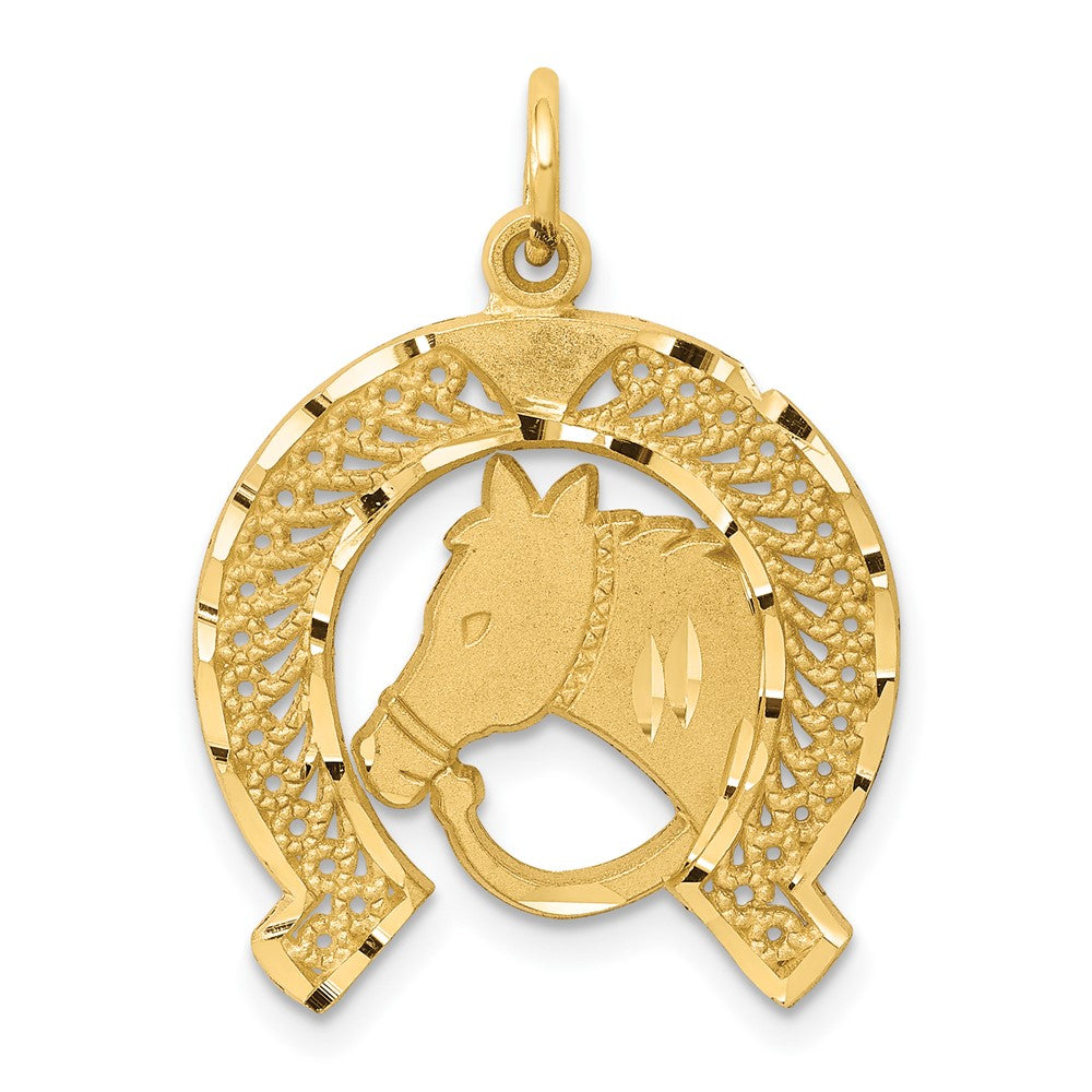 10k Solid Flat-Backed Horsehead in Horseshoe Charm, 25 x 21 mm