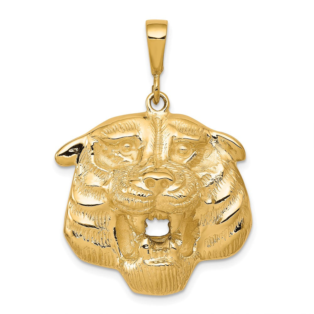 10K Solid Polished Large Tiger Head Charm, 35 x 26 mm