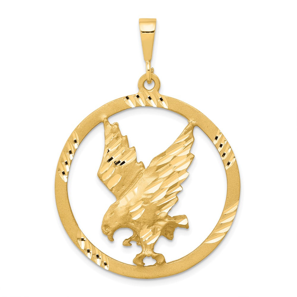 10k Satin Diamond-cut Eagle in Round Frame Charm, 45 x 31 mm