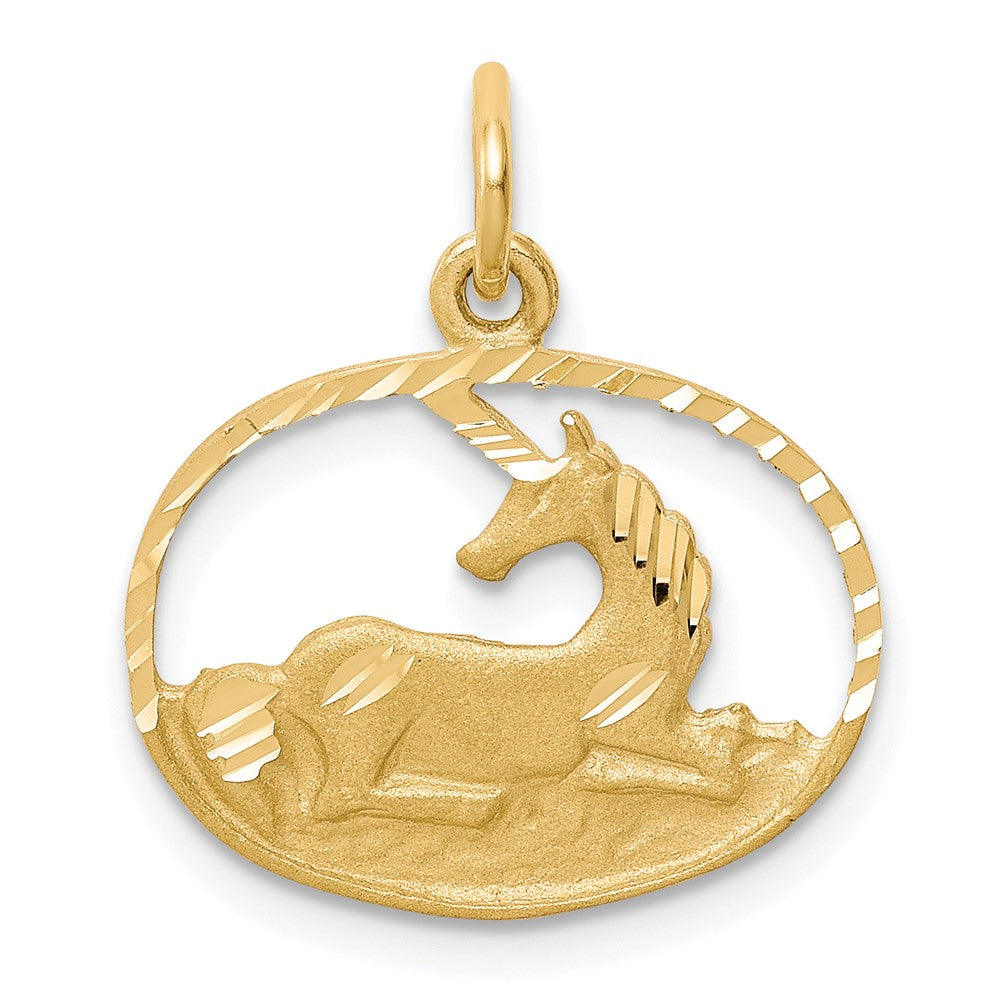 10k Unicorn in Oval Frame Charm, 20 x 17 mm
