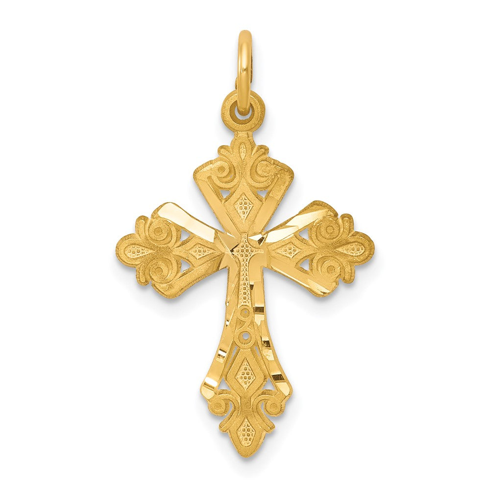 10k Fleur de Lis Cross Charm, 25 x 16 mm