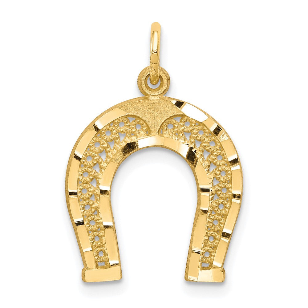 10k Diamond-cut Horseshoe Charm, 23 x 19 mm