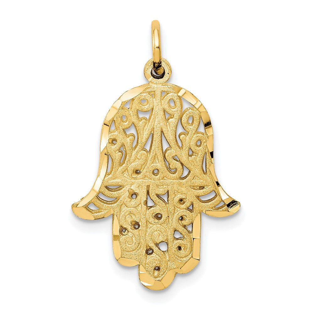 10k Filigree Chamseh Charm, 25 x 16 mm