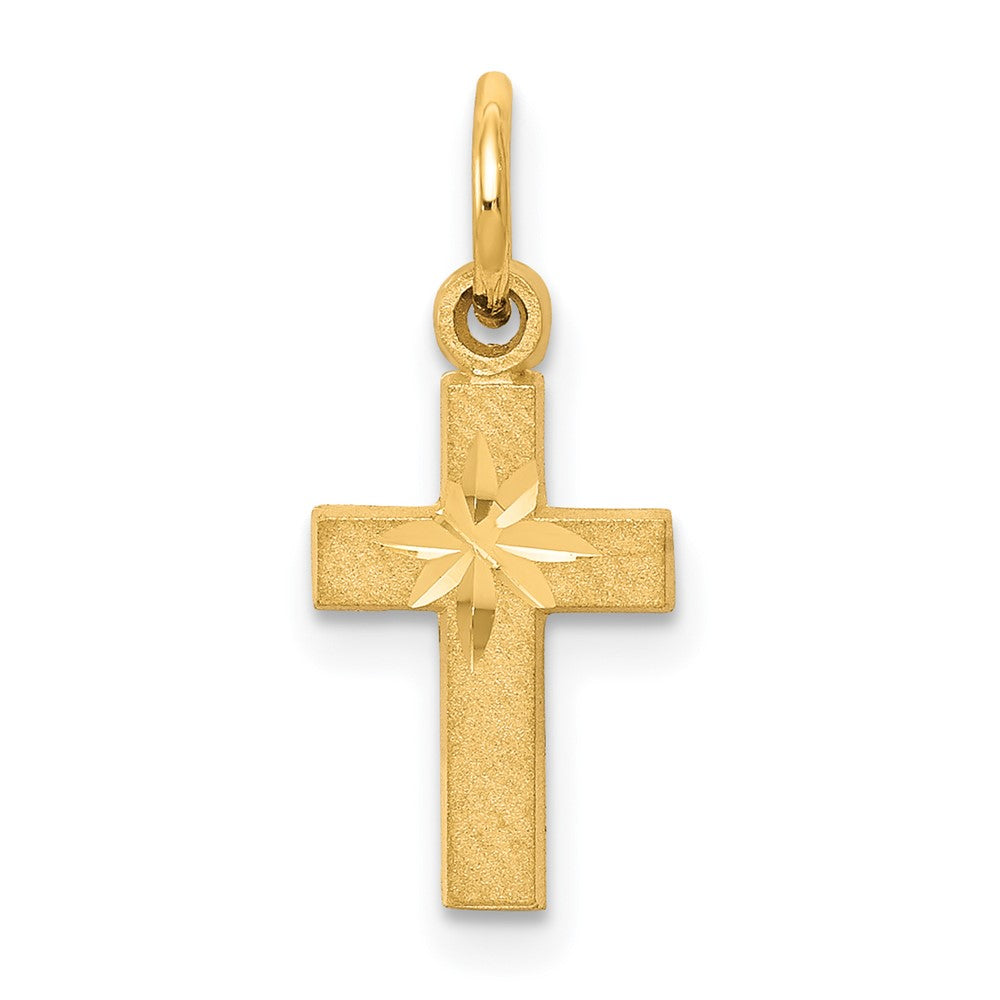10k Small Satin Diamond-cut Cross Charm, 20 x 11 mm