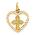 10k Cross in Heart Charm, 18 x 13 mm