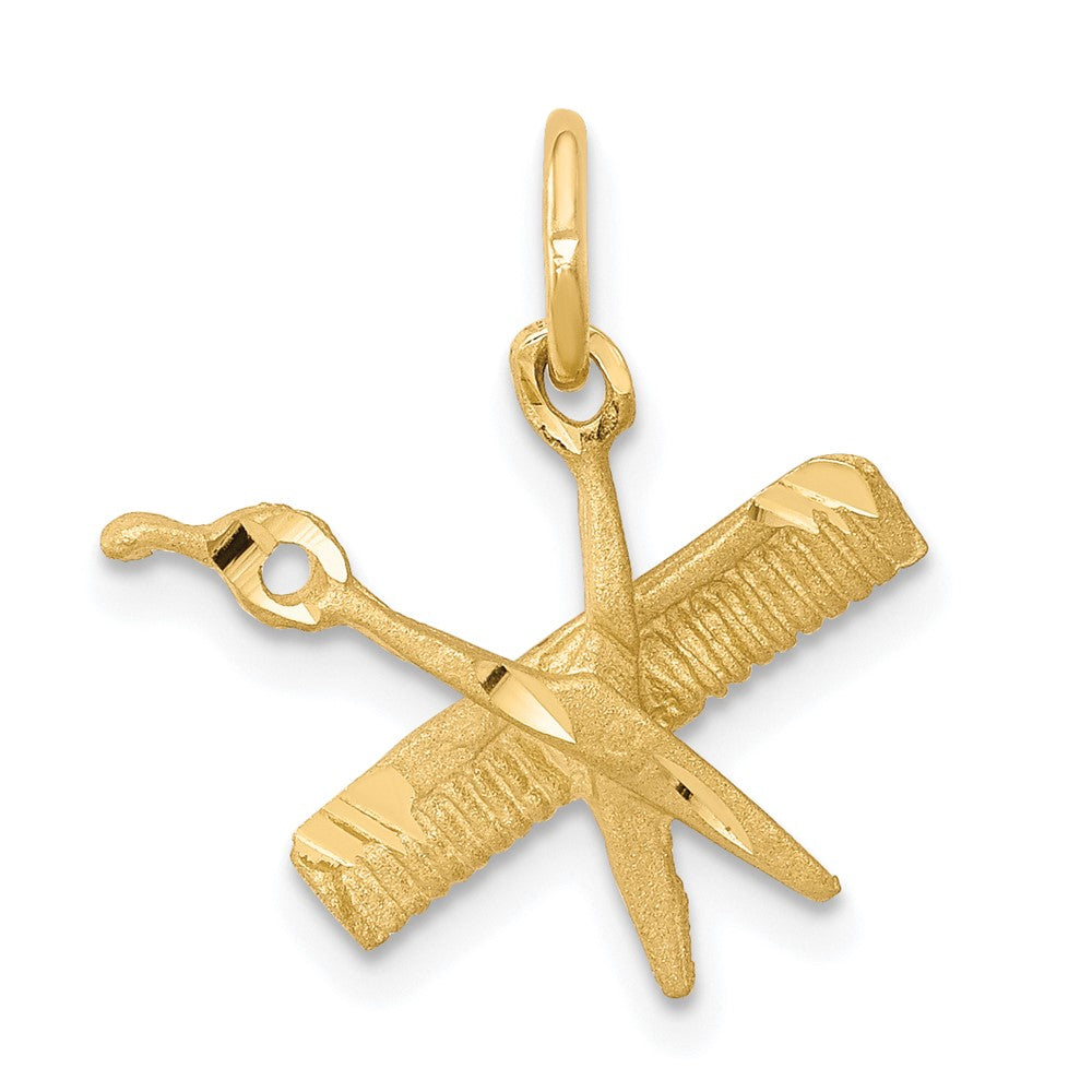 10K Satin Diamond-cut Comb and Scissors Charm, 17.75 x 15.85 mm