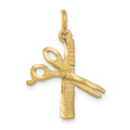 10K Satin Diamond-cut Comb and Scissors Charm, 25 x 21 mm