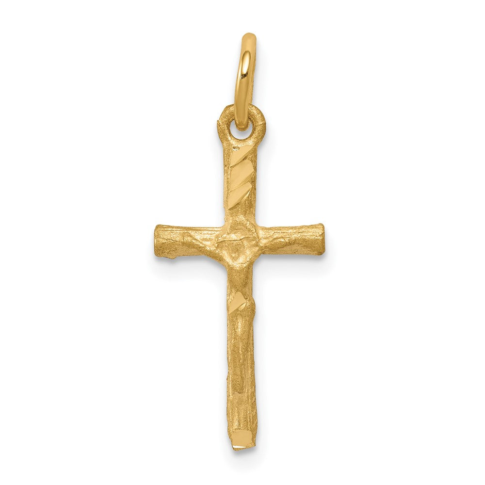 10k Solid Satin Diamond-cut Crucifix Charm, 23 x 11 mm