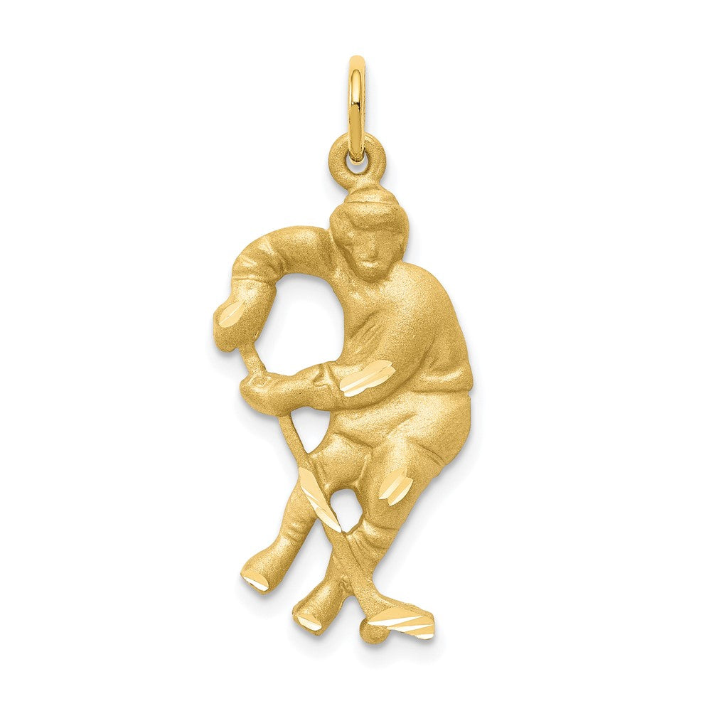 10K Satin Diamond-cut Hockey Player Charm, 30 x 11 mm