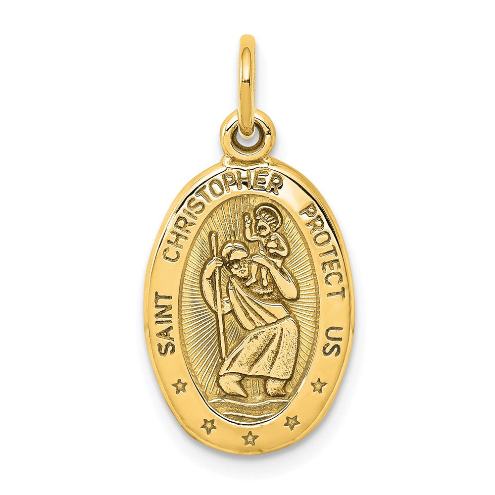 10k Solid Satin Polished Oval St. Christopher Pendant, 25 x 11 mm