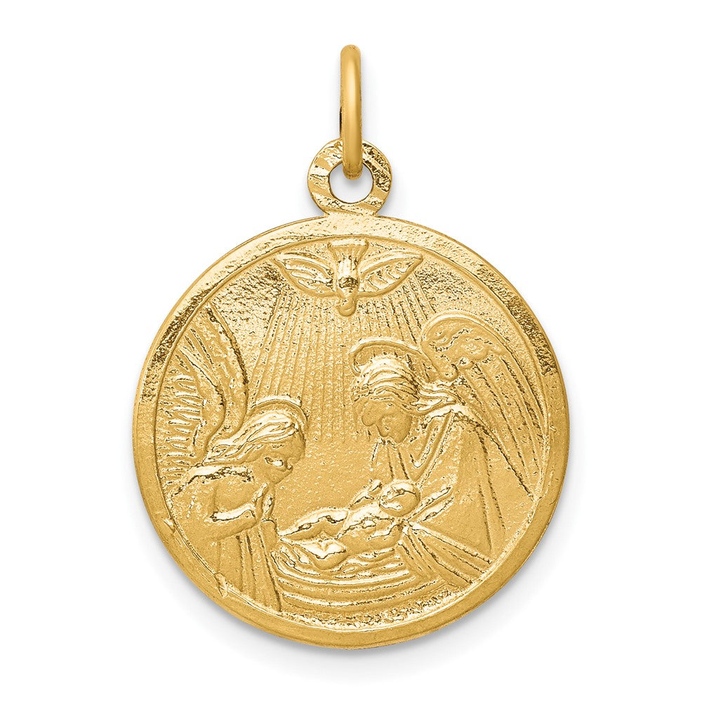 10k Solid Satin Polished Baptism Disc Pendant, 25 x 19 mm