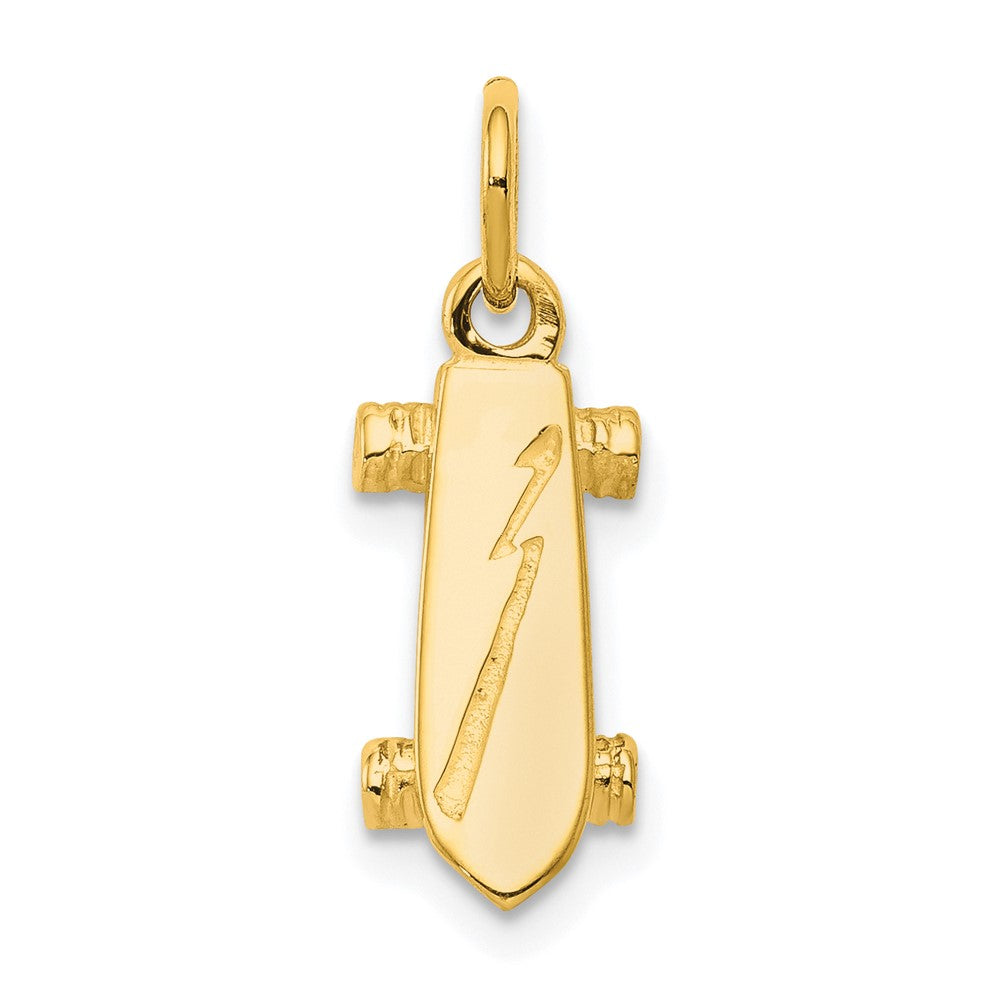 10K Solid 3-D Skateboard Charm, 20 x 8 mm