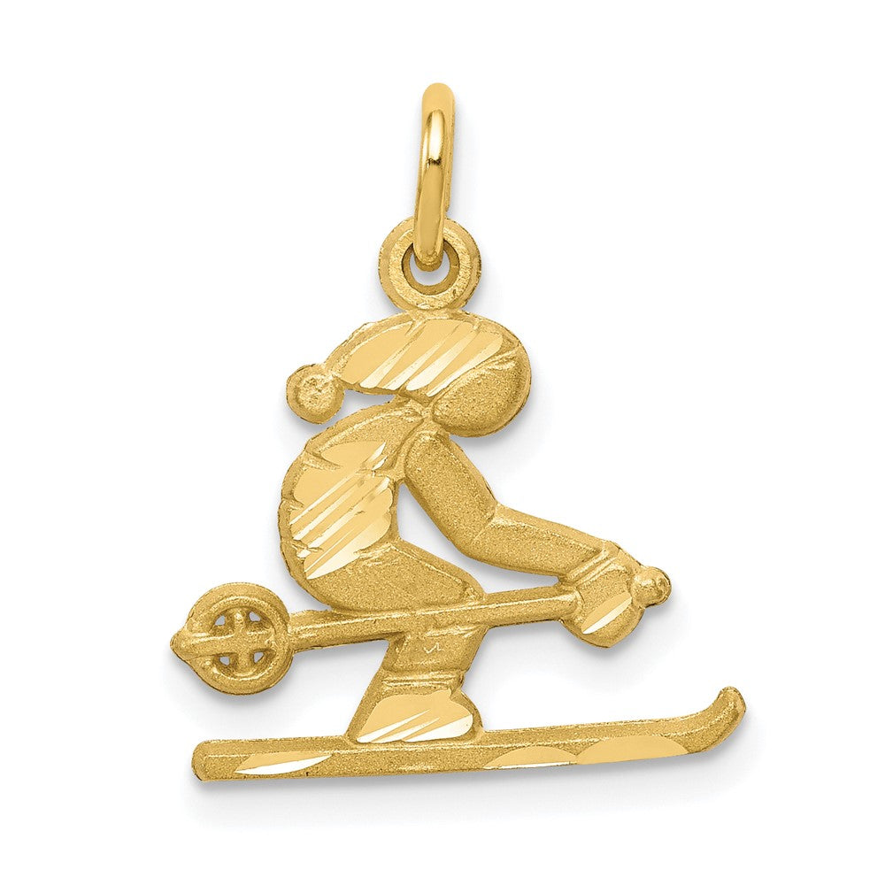 10k Diamond-cut Skier Charm, 20 x 16 mm