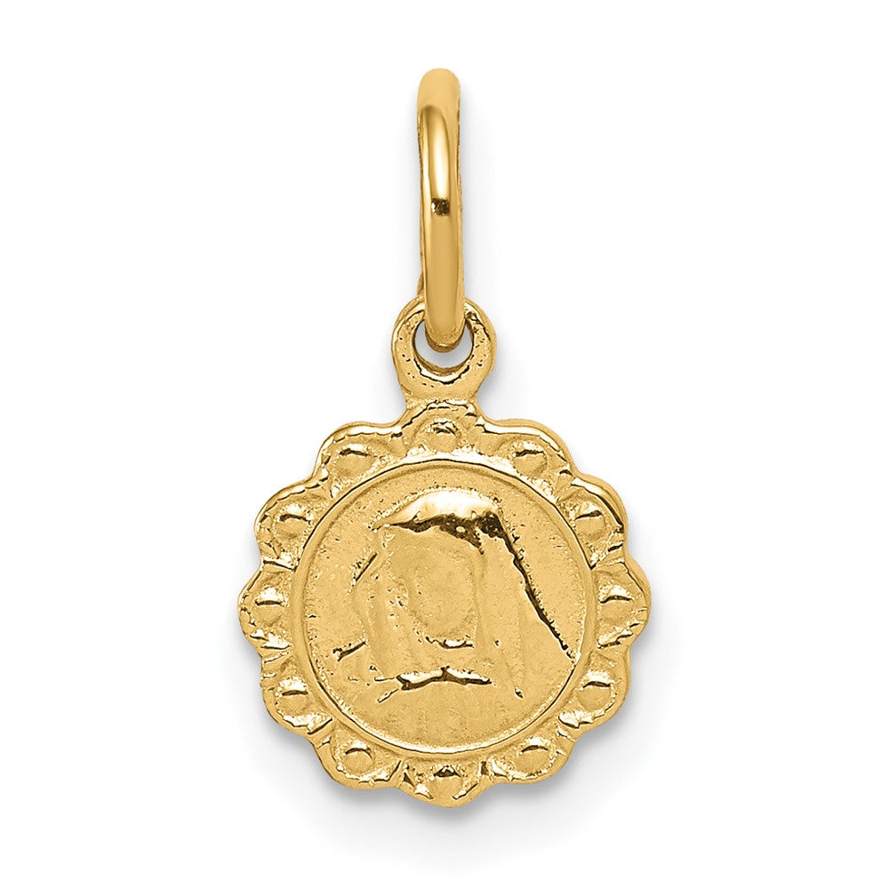 10k Solid Satin Polished Small Our Lady of Sorrows Disc Pendant, 15 x 9 mm