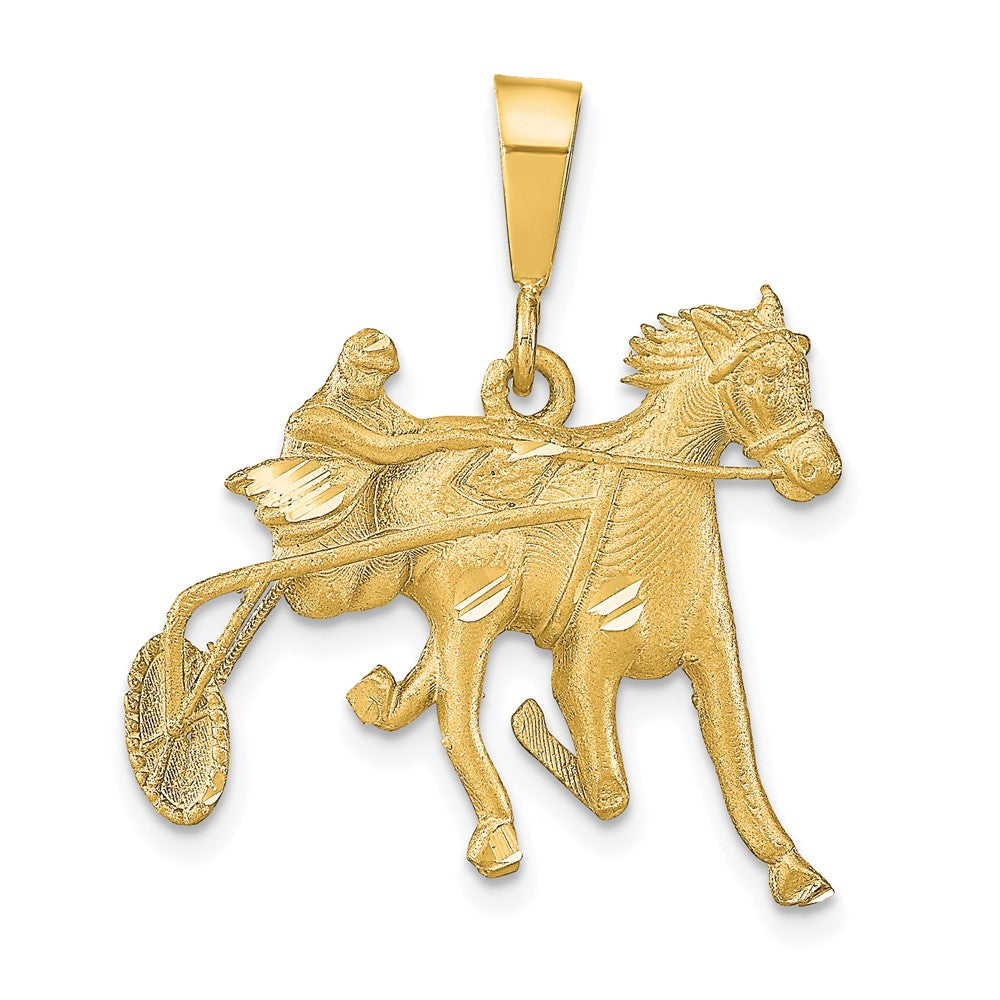 10K Satin Diamond-cut Harness Racer with Horse Charm, 25 x 26 mm