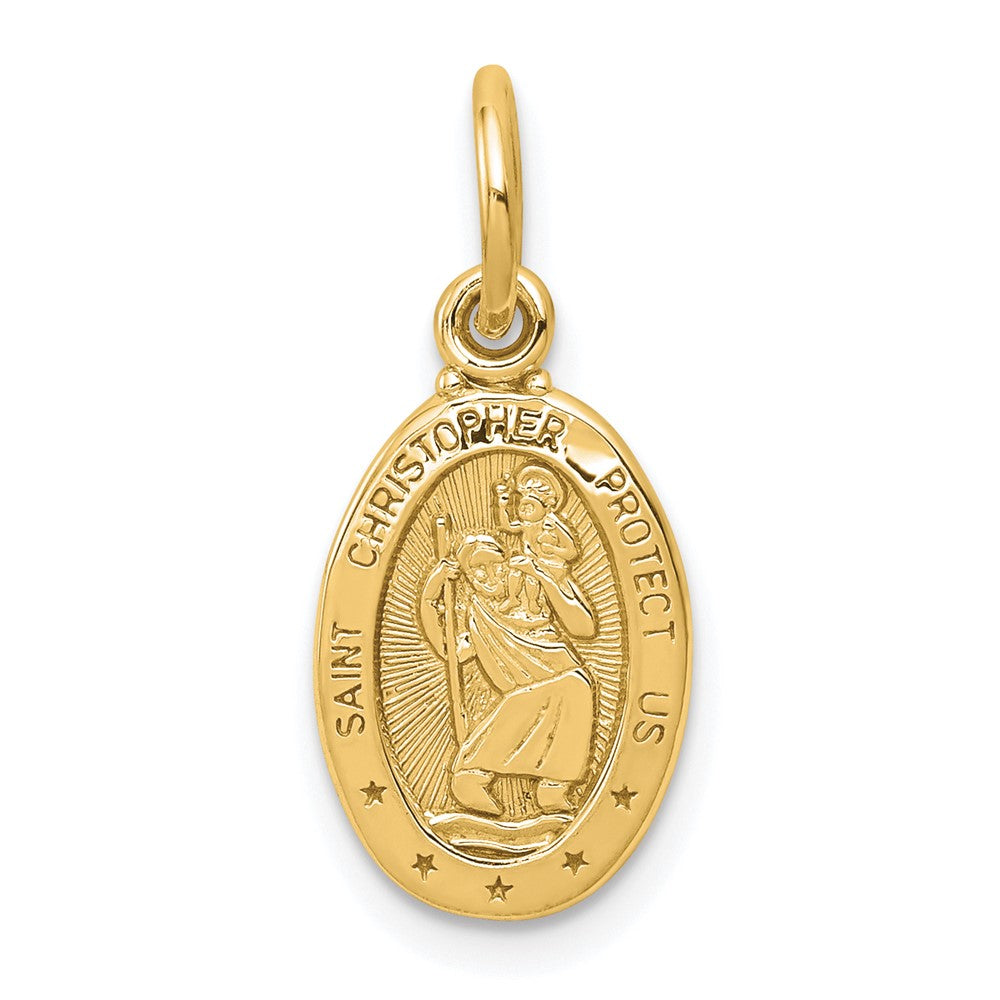 10k Solid Satin Polished Small Oval St. Christopher Pendant, 20 x 9 mm