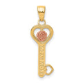 10k Two-tone I LOVE YOU with Flower Key Charm, 15 x 10 mm