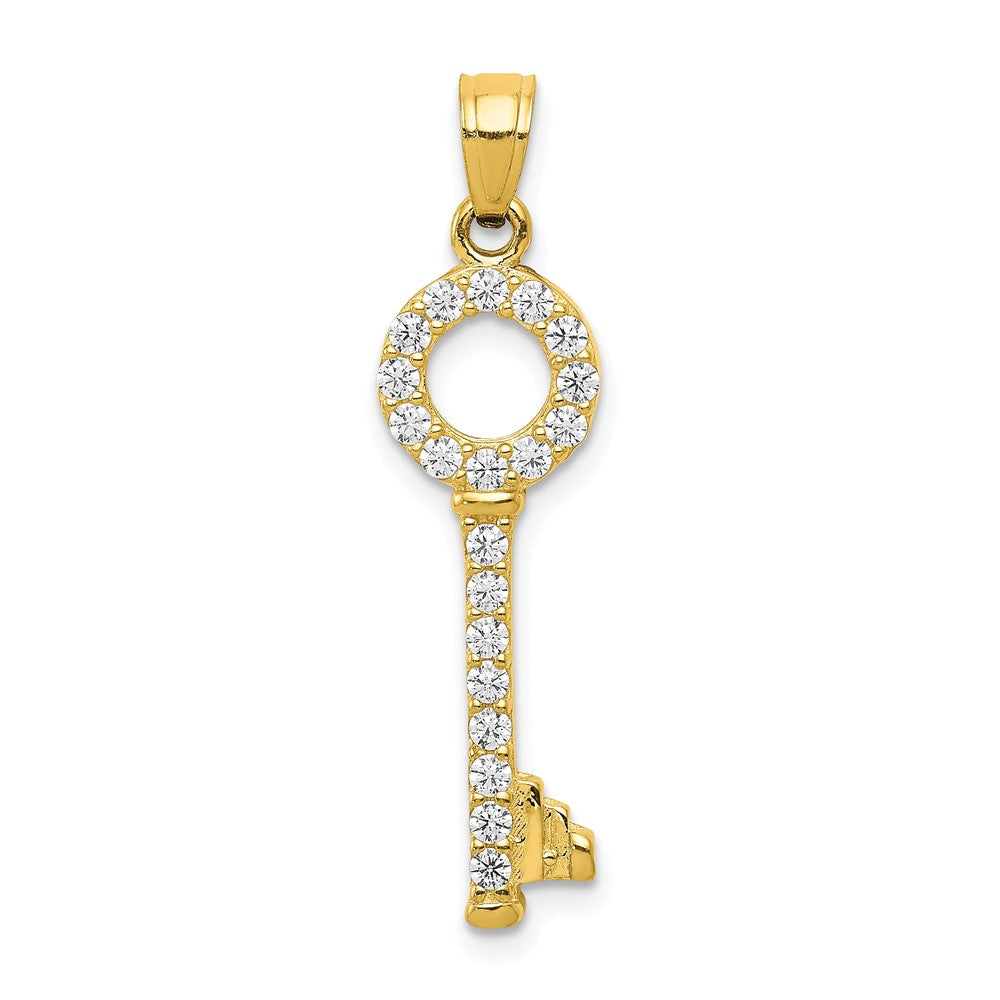 10k CZ Key Pendant, 30 x 10 mm