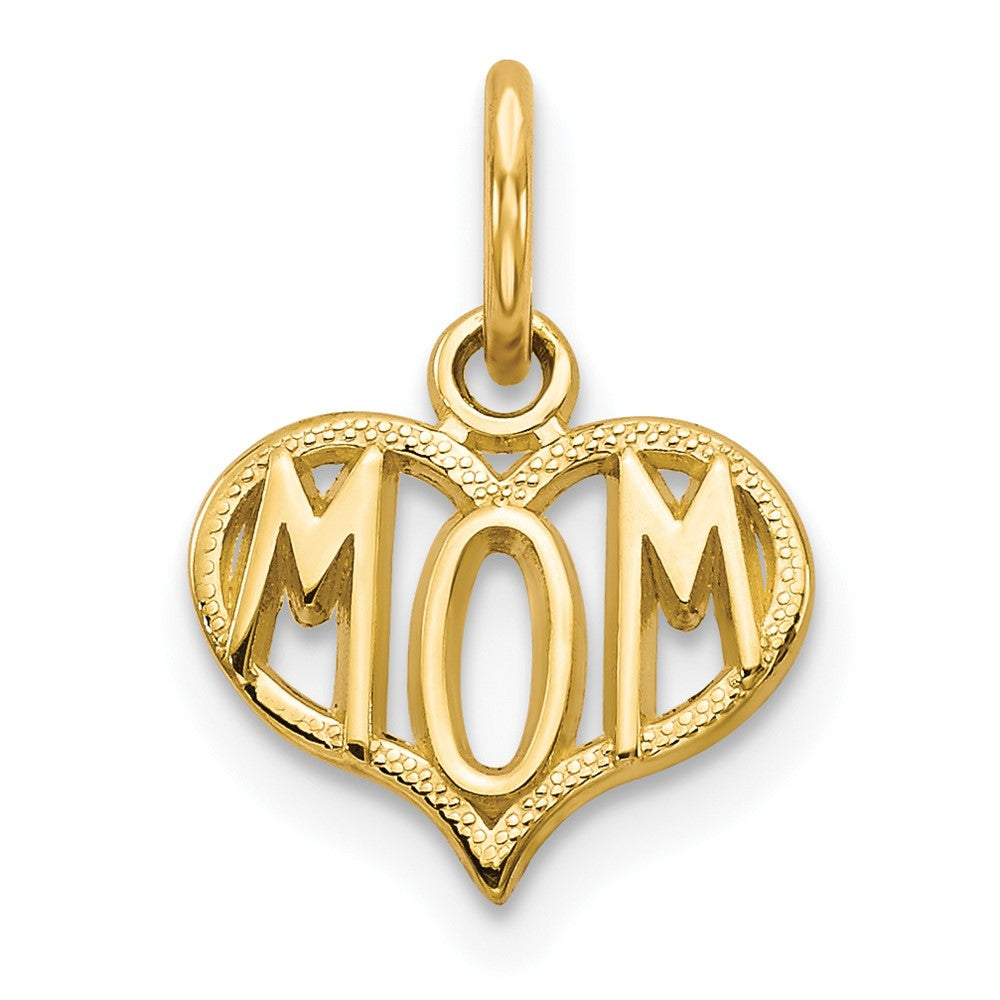 10K MOM in Heart Charm, 15 x 11 mm