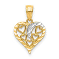 10K and White Rhodium Diamond-cut Hearts in Heart Charm, 16 x 16 mm